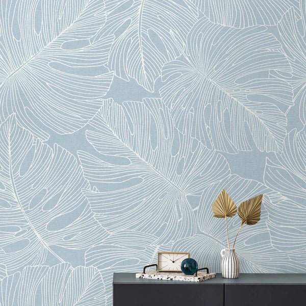 Seabrook SC20202 Tarra Monstera Leaf Early Sky Wallpaper Seabrook
