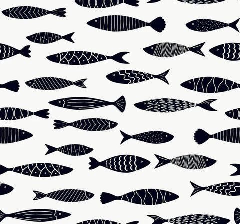 SC21500 Black White Bahama Bay Fish Wallpaper