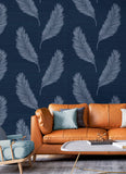 SC21602 Blue Tossed Palm Leaf Sisal Grasscloth Wallpaper