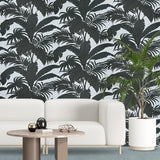 SG41410 Tropical banana leaves off white gray black floral botanical textured wallpaper
