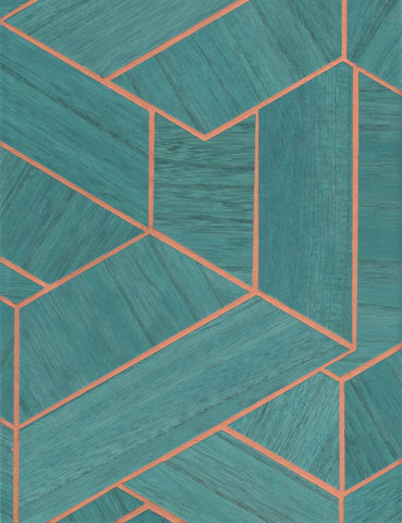 SHS10305 Wood Veneer Metallic Geometric Wallpaper