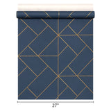 SK92302 Angular Geometric lines gold Metallic Diamond triangles dark blue geo Wallpaper
