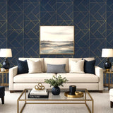 SK92302 Angular Geometric lines gold Metallic Diamond triangles dark blue geo Wallpaper
