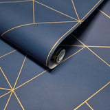 SK92302 Angular Geometric lines gold Metallic Diamond triangles dark blue geo Wallpaper
