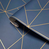 SK92302 Angular Geometric lines gold Metallic Diamond triangles dark blue geo Wallpaper
