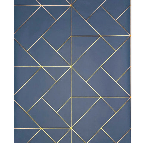SK92302 Angular Geometric lines gold Metallic Diamond triangles dark blue geo Wallpaper
