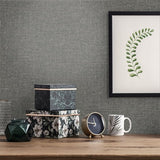 SL81110 Seabrook Faux Woven Linen Textured Black Gray Wallpaper