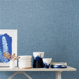 SL81112 Seabrook Faux Woven Linen Textured Blue Wallpaper