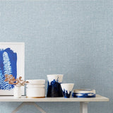 SL81132 Seabrook Faux Woven Linen Textured Blue Wallpaper