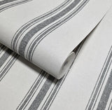 SR20600 Classic vertical Stripes Gray off white striped faux fabric textured wallpaper
