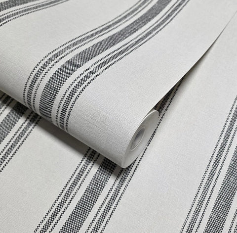 SR20600 Classic vertical Stripes Gray off white striped faux fabric textured wallpaper