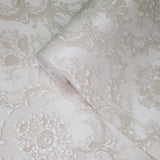 Z66839 Satin Beige cream Victorian damask faux silk fabric textured Wallpaper rolls 3D