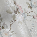 Z66857 Satin off white cream green blue pink flowers birds botanical floral Wallpaper
