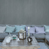 Z78017 Silver Gray Blue metallic textured faux fabric vertical lines modern Wallpaper