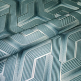 Z12809 Silver teal metallic faux fabric trellis line heavy textured Geometric Wallpaper