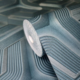 Z12809 Silver teal metallic faux fabric trellis line heavy textured Geometric Wallpaper