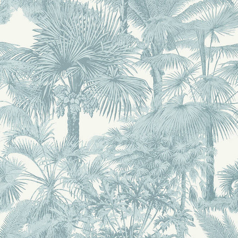 T10104 Palm Botanical Spa Blue Wallpaper