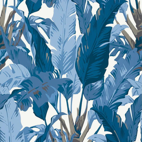 T10126 Travelers Palm Navy and White Wallpaper