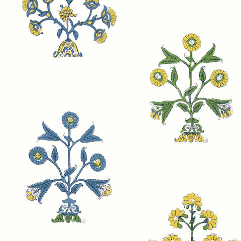 T10664 Indian Flower Blue and Yellow Wallpaper