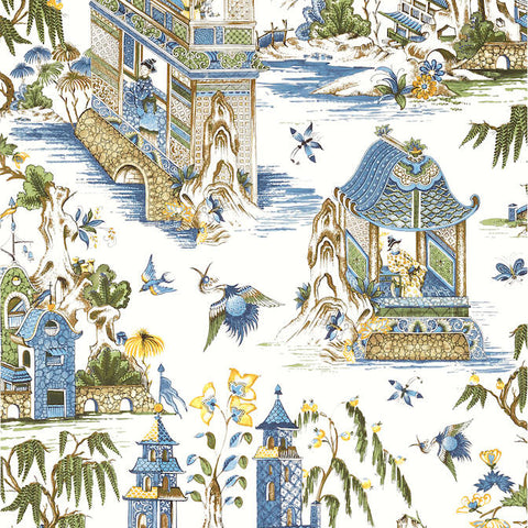 T13613 Grand Palace Blue and Green Wallpaper