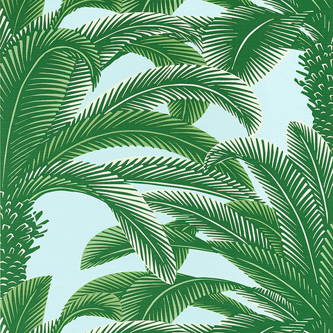 T13908 Queen Palm Green and Blue Wallpaper
