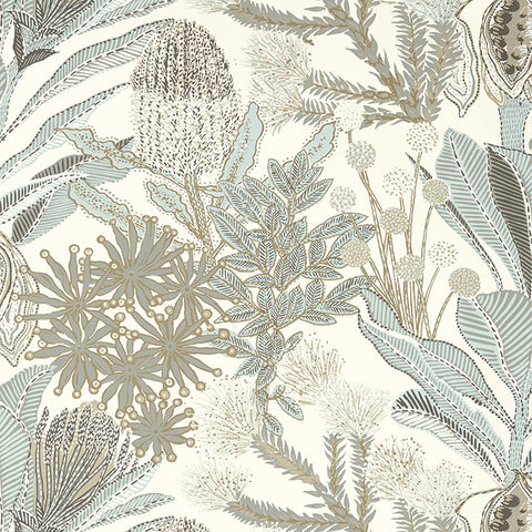 T13924 Protea Neutral and Spa Blue Wallpaper