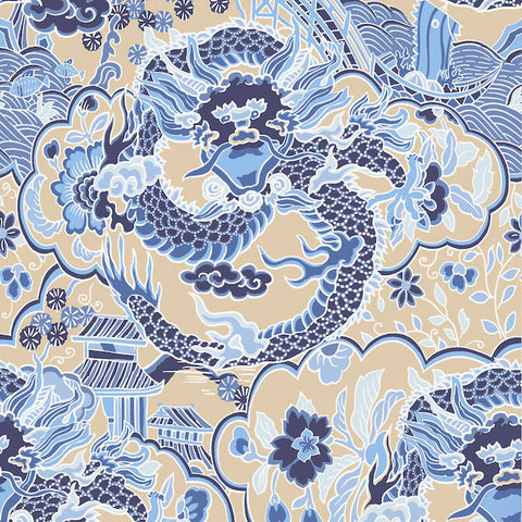 T14236 Imperial Dragon Blue and Tan Wallpaper