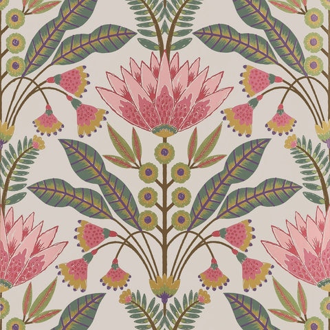T14606 Fairhaven Lotus Cranberry Wallpaper