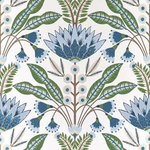 T14612 Fairhaven Lotus Blue Green Wallpaper 