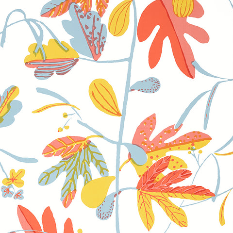 T16206 Matisse Leaf Coral and Yellow Wallpaper