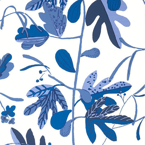 T16211 Matisse Leaf Blue and White Wallpaper
