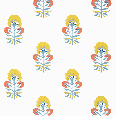 T16212 Tybee Bud Coral and Yellow Wallpaper