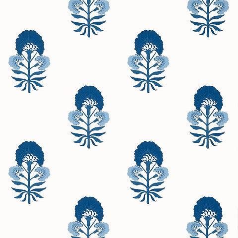T16217 Tybee Bud Blue and White Wallpaper