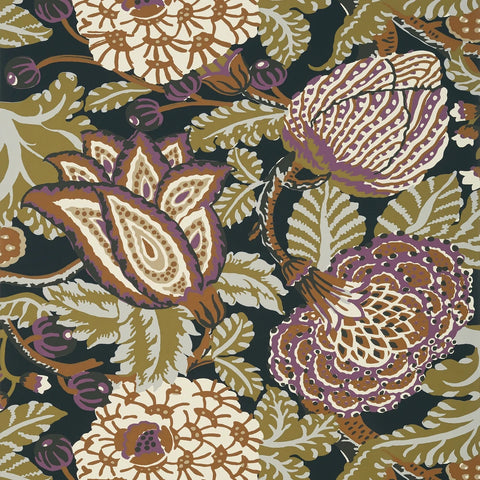 T2942 Mitford Black and Plum Wallpaper