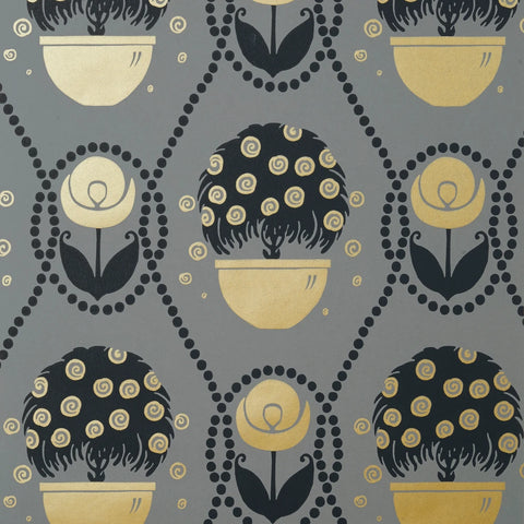 T2957 Rene Metallic Gold on Charcoal Wallpaper 