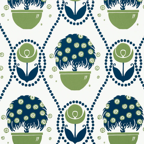 T2961 Rene Navy and Green Wallpaper