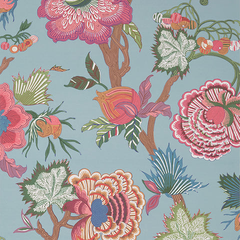 T36415 Indienne Jacobean Raspberry and Teal Wallpaper