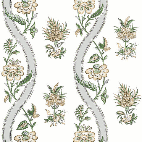 T36421 Ribbon Floral Green Wallpaper