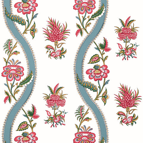 T36426 Ribbon Floral Raspberry and Teal Wallpaper