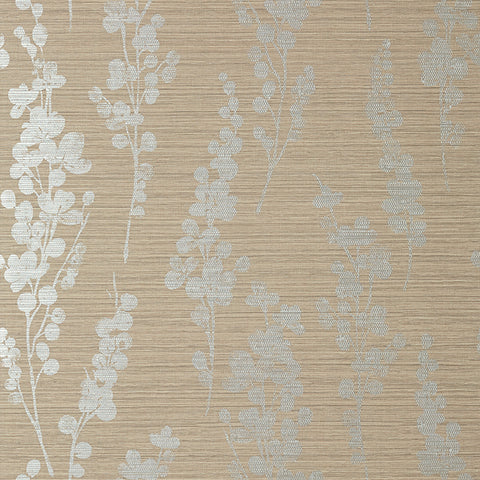 T41053 Spring Blooms Metallic Silver on Taupe Wallpaper