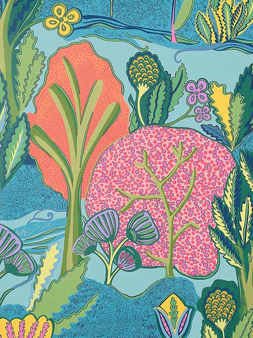 T45012 Albero Tangerine and Turquoise Wallpaper