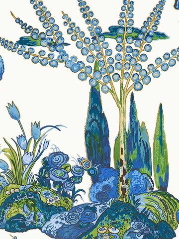 T45028 Orleans Blue and Green Wallpaper