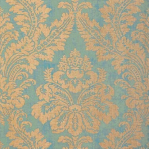 T6870 Argentina Damask Metallic Gold on Blue Wallpaper