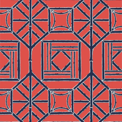 T75518 Shoji Panel Red Blue Wallpaper