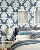 TA20102 Montserrat Prussian Blue White Wallpaper