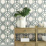 TC2634 Sawgrass Trellis White Blue Wallpaper