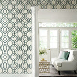 TC2634 Sawgrass Trellis White Blue Wallpaper