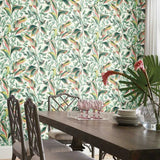 TC2653 Tropical Love Birds White Coral Wallpaper