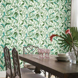 TC2654 Tropical Love Birds White Aqua Wallpaper