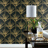 TC2674 Bird Of Paradise Black Gold Wallpaper